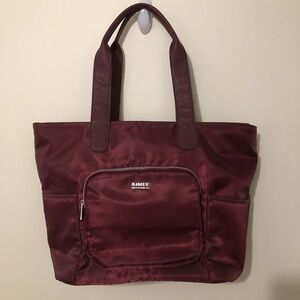 Aimee Kestenberg burgundy nylon tote purse.